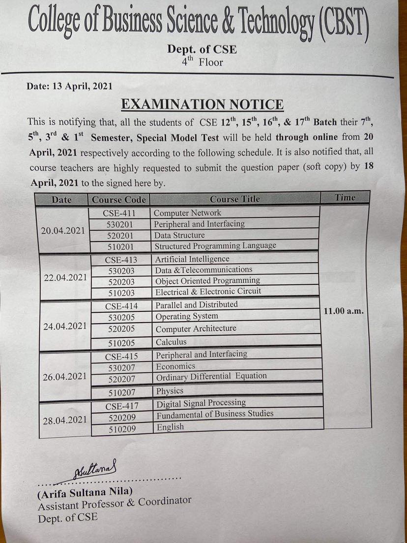 Exam Routine BBA